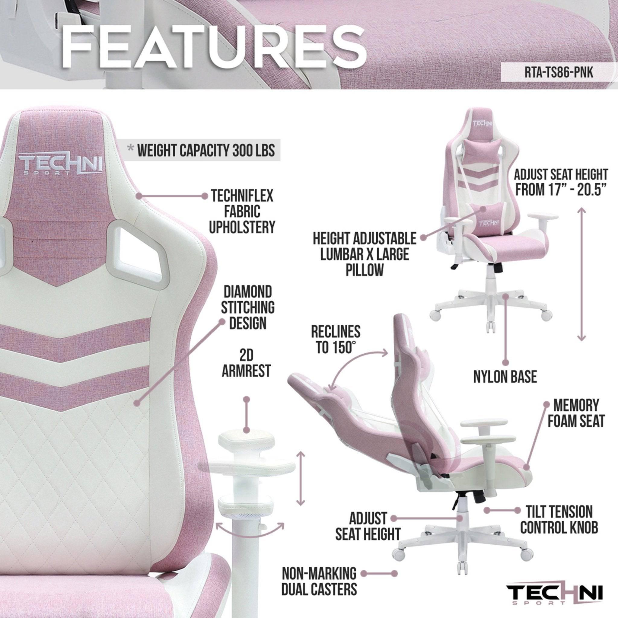 Pastel Pink Ergonomic Gaming Chair by Techni Sport TS86 - Platinum-Level Office Chairs