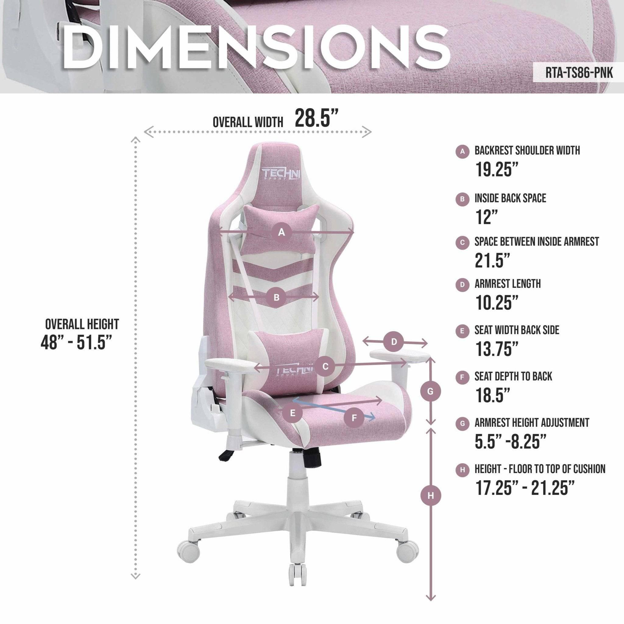 Pastel Pink Ergonomic Gaming Chair by Techni Sport TS86 - Platinum-Level Office Chairs