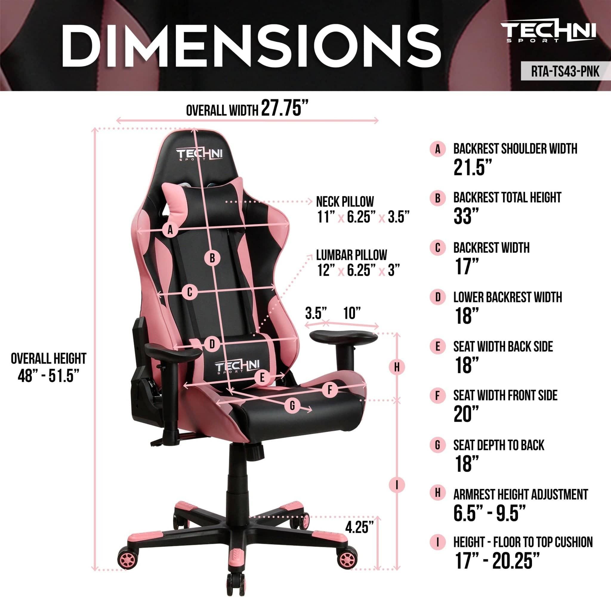 Pink Racer Style Ergonomic High Back PC Gaming Chair by Techni Sport TS-4300 - Platinum-Level Office Chairs