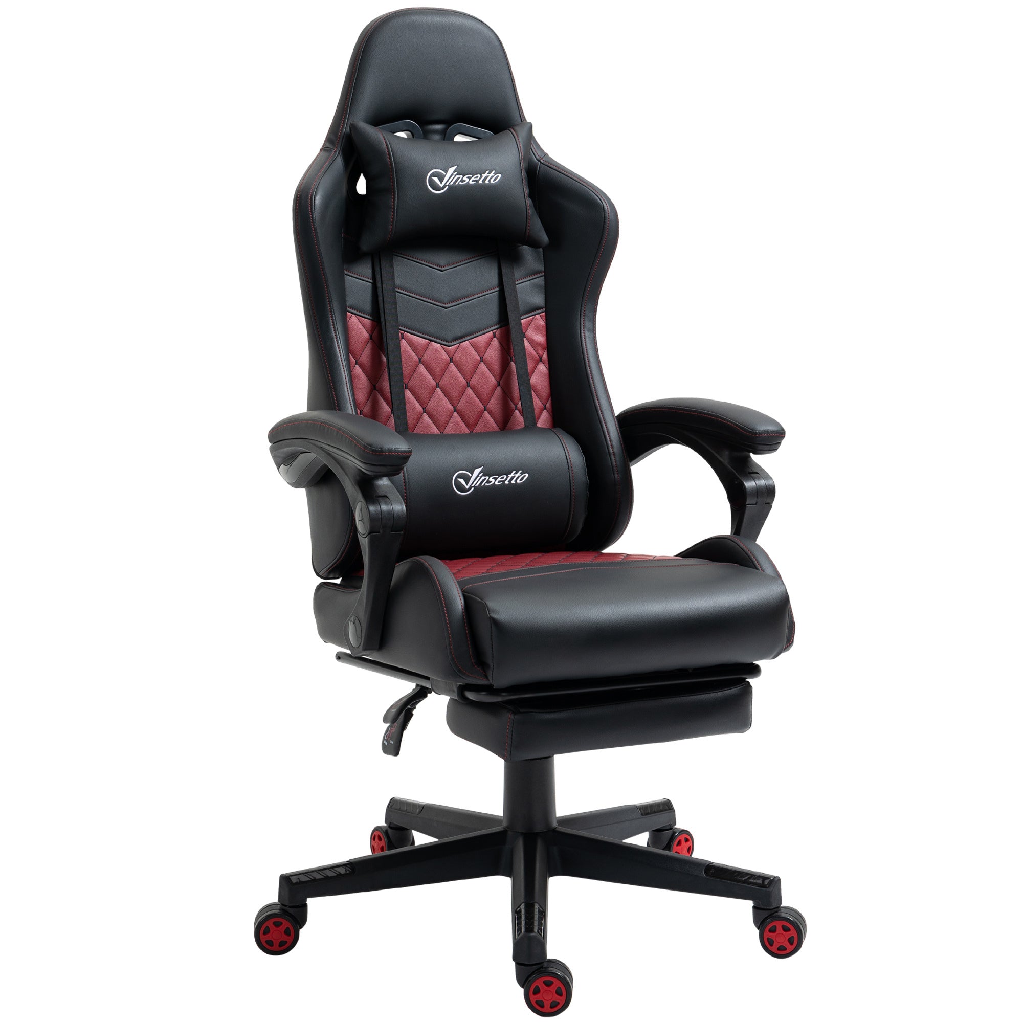 Vinsetto Racing Gaming Chair Diamond PU Leather Office Gamer Chair High Back Swivel Recliner with Footrest, Lumbar Support, Adjustable Height, Black - Platinum-Level Office Chairs