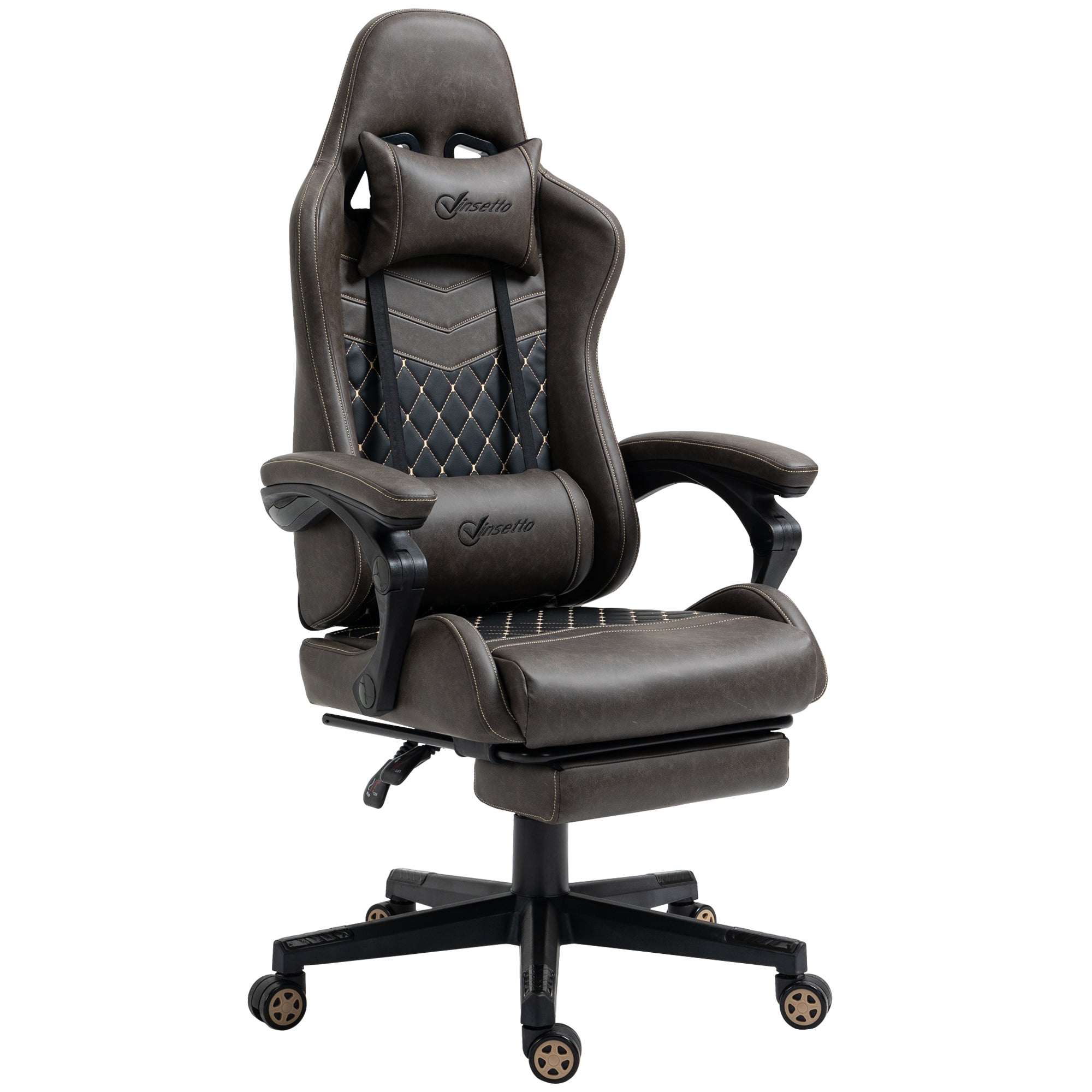 Vinsetto Racing Gaming Chair Diamond PU Leather Office Gamer Chair High Back Swivel Recliner with Footrest, Lumbar Support, Adjustable Height, Brown - Platinum-Level Office Chairs