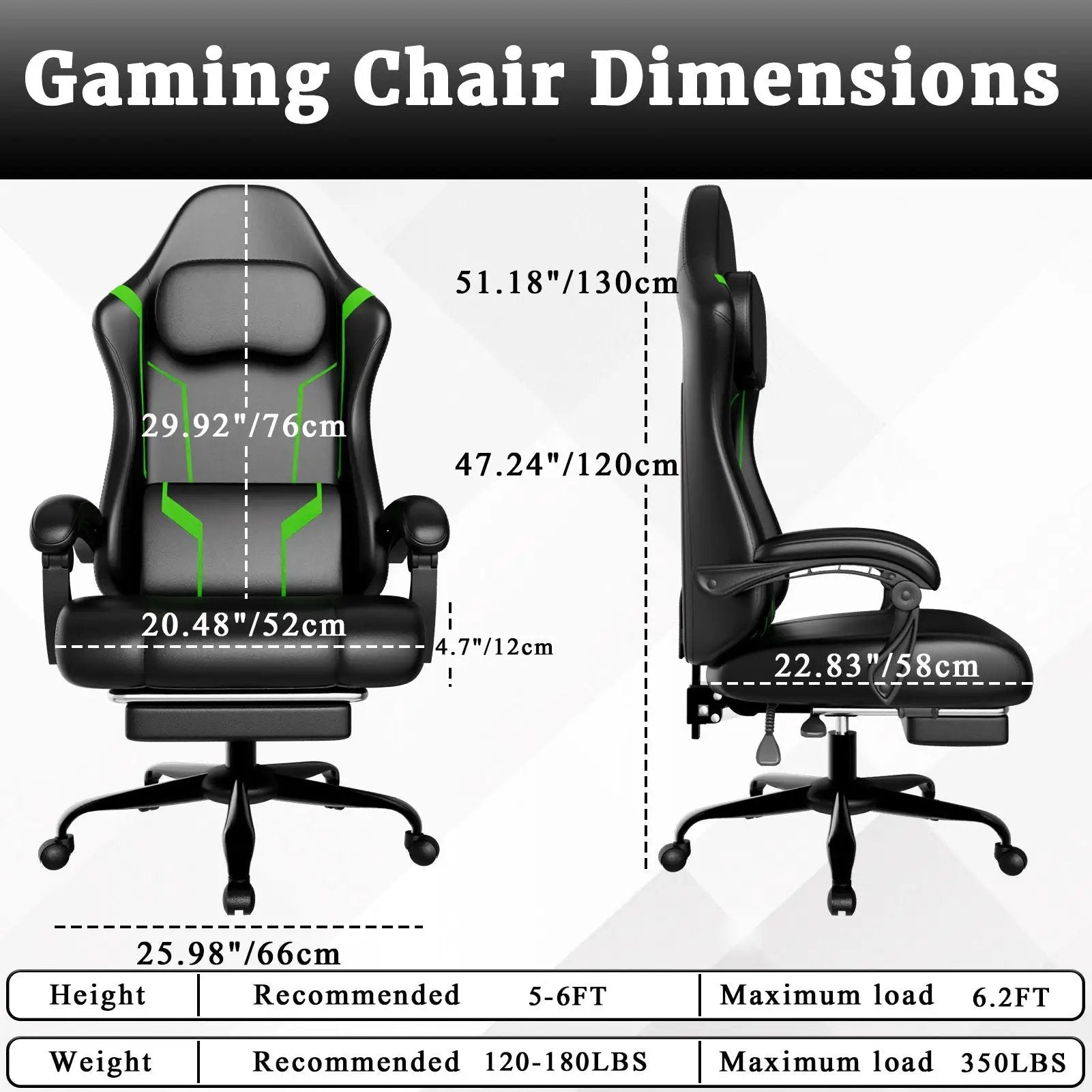 Green ergonomic gaming chair by Platinum-Level Office Chairs with independent spring system and retractable footrest for comfort.