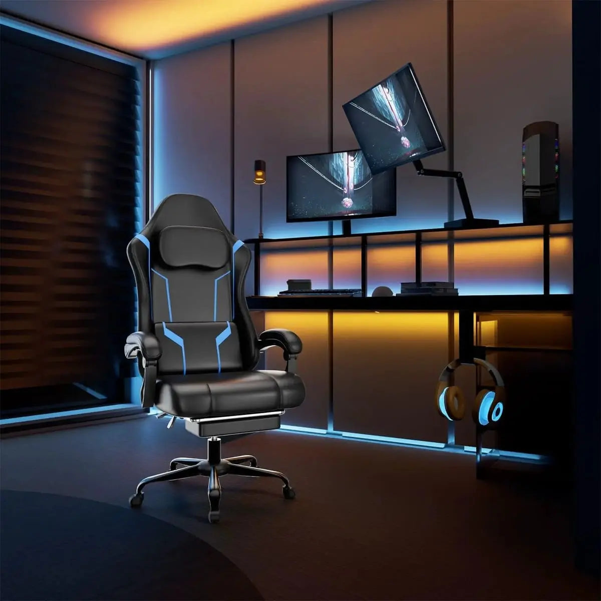 Green ergonomic gaming chair by Platinum-Level Office Chairs with independent spring system and retractable footrest for comfort.