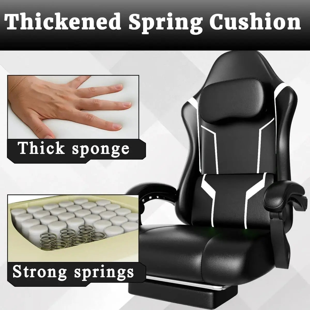 Green ergonomic gaming chair by Platinum-Level Office Chairs with independent spring system and retractable footrest for comfort.