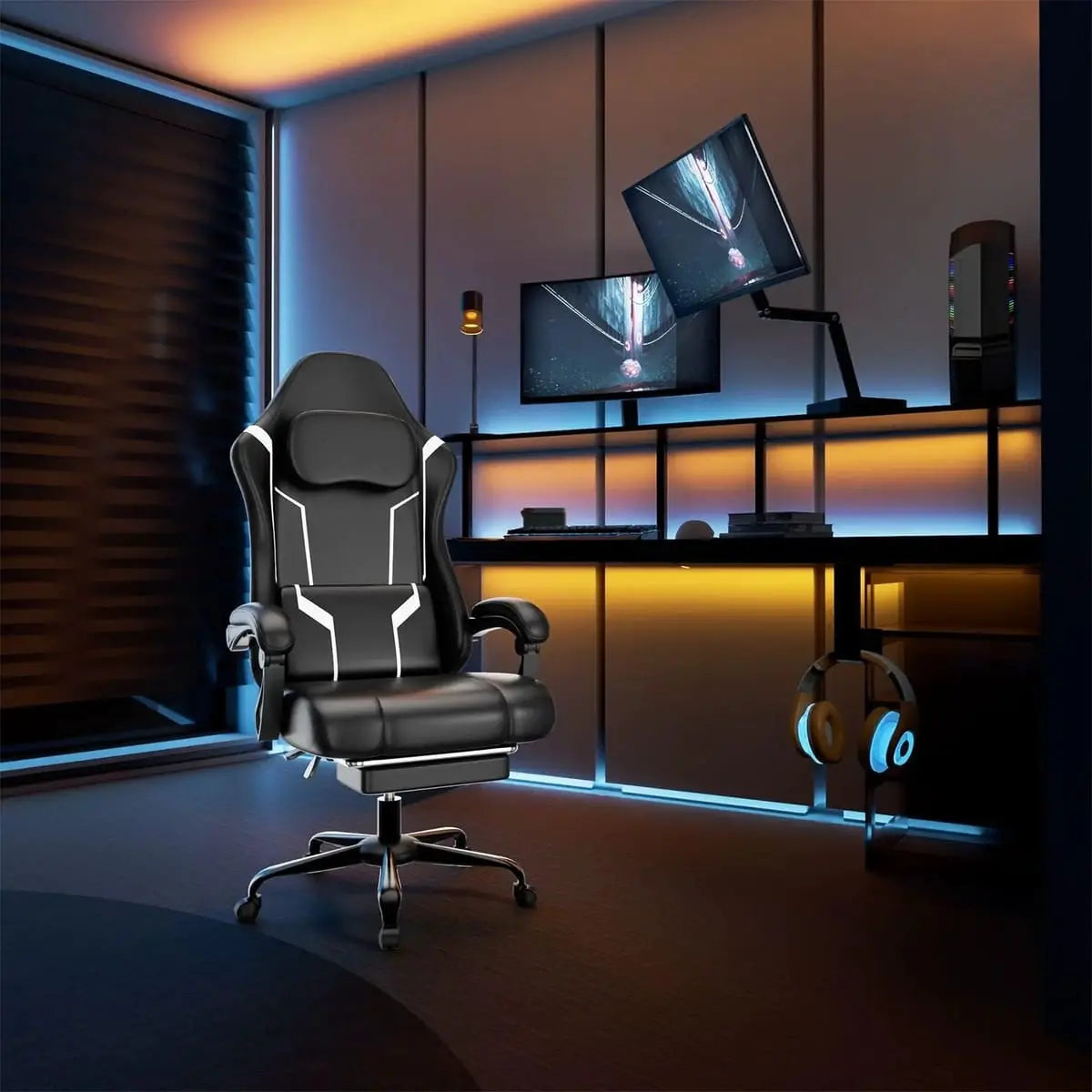 Green ergonomic gaming chair by Platinum-Level Office Chairs featuring independent spring system and retractable footrest for comfort