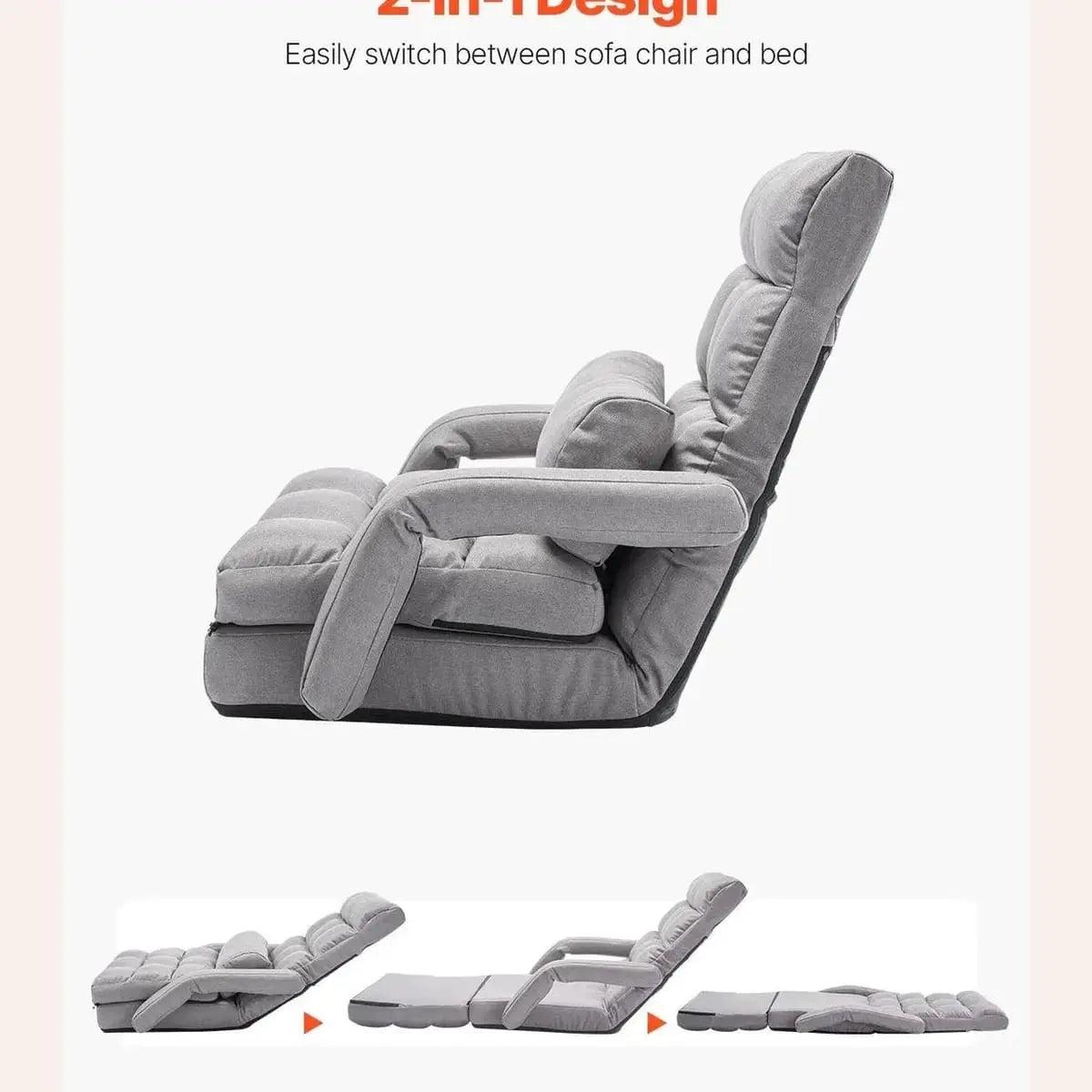 Grey Platinum-Level Office Chairs folding floor chair for gaming and reading, with five adjustable positions and cushioned support.