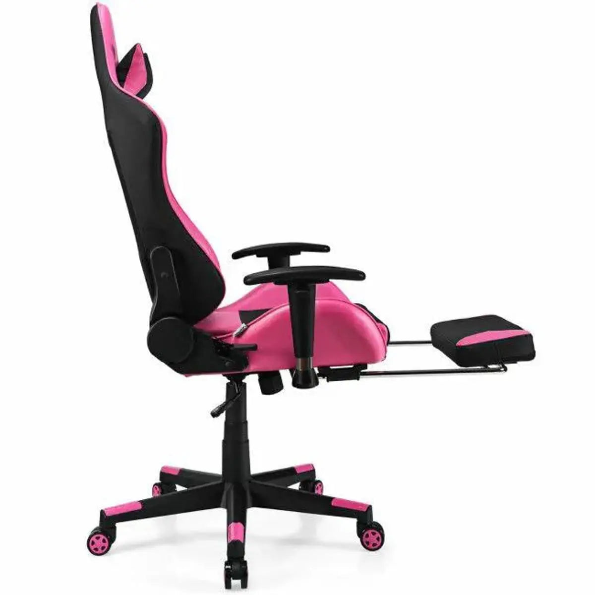 Pink ergonomic PU leather gaming chair by Platinum-Level Office Chairs with built-in USB massage feature and adjustable armrests.