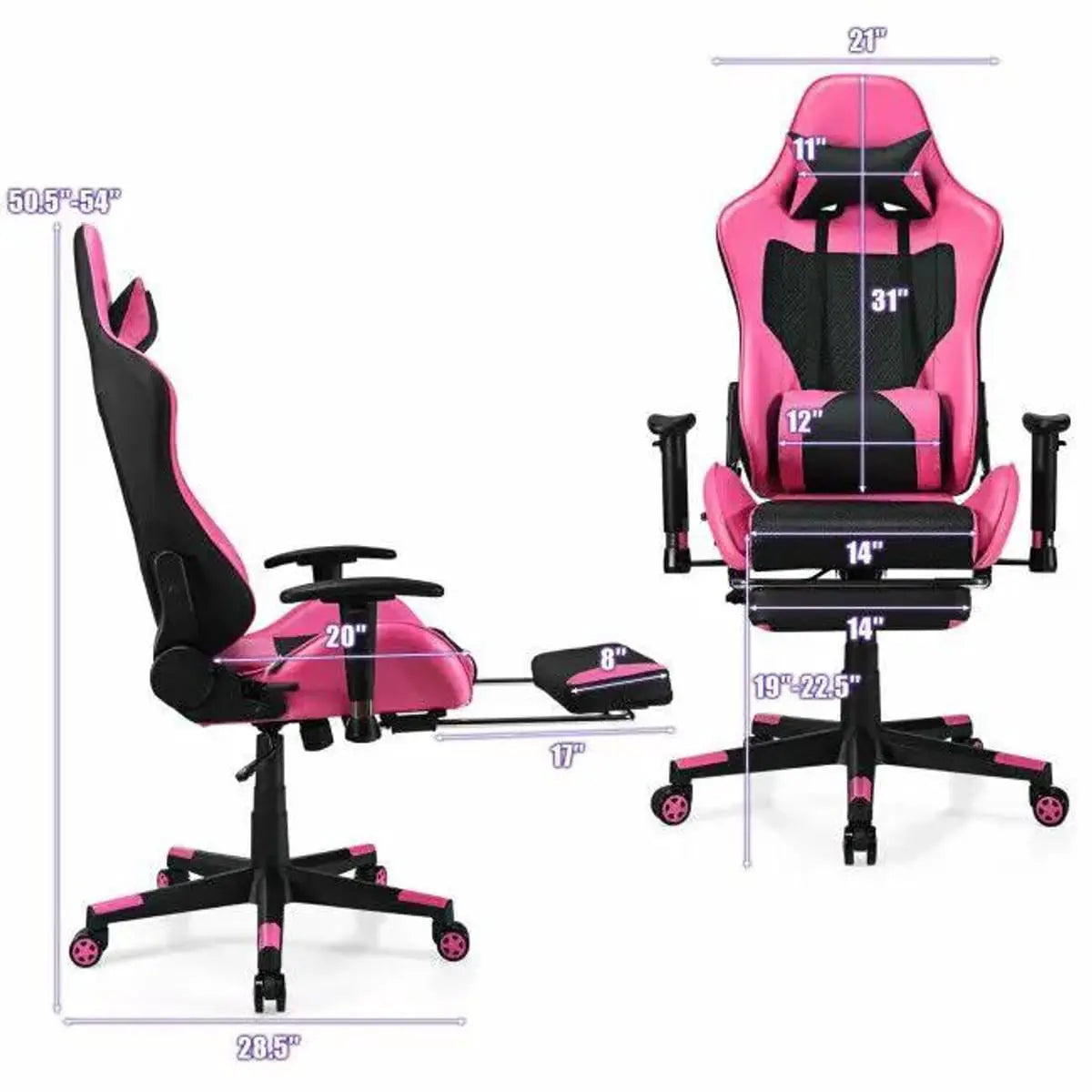 Pink ergonomic gaming chair by Platinum-Level Office Chairs with PU leather and USB massage feature for comfortable gaming sessions.