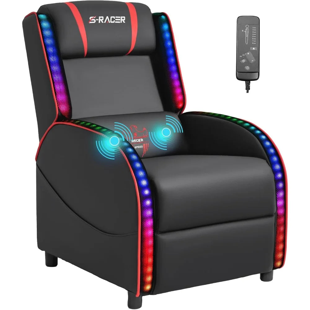 LED Gaming Massage Recliner Chair Racing Style Red Comfortable Sofa - Platinum-Level Office Chairs