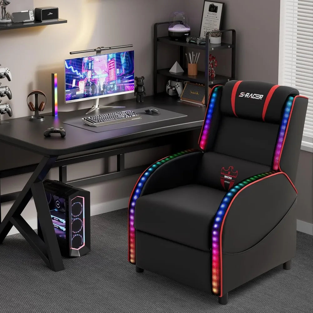 LED Gaming Massage Recliner Chair Racing Style Red Comfortable Sofa - Platinum-Level Office Chairs