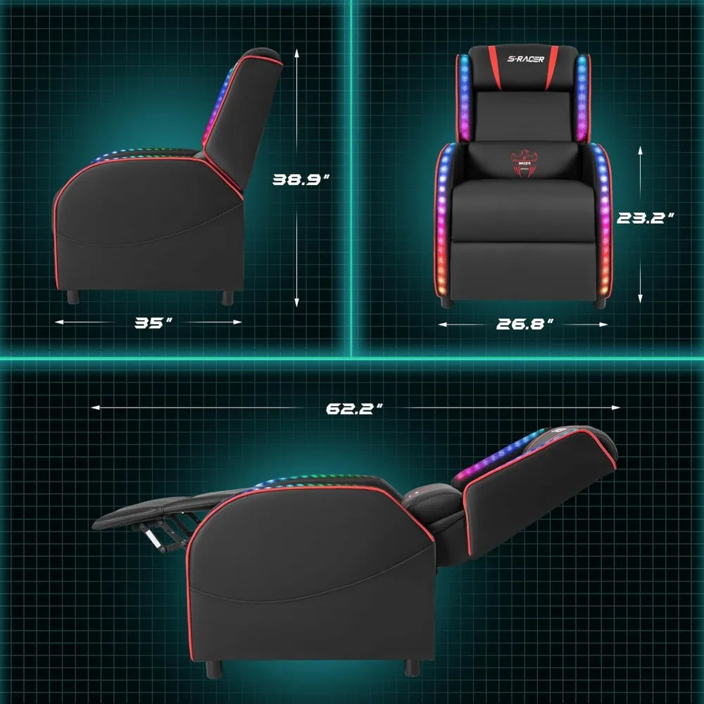 LED Gaming Massage Recliner Chair Racing Style Red Comfortable Sofa - Platinum-Level Office Chairs
