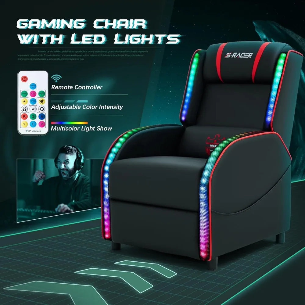 LED Gaming Massage Recliner Chair Racing Style Red Comfortable Sofa - Platinum-Level Office Chairs
