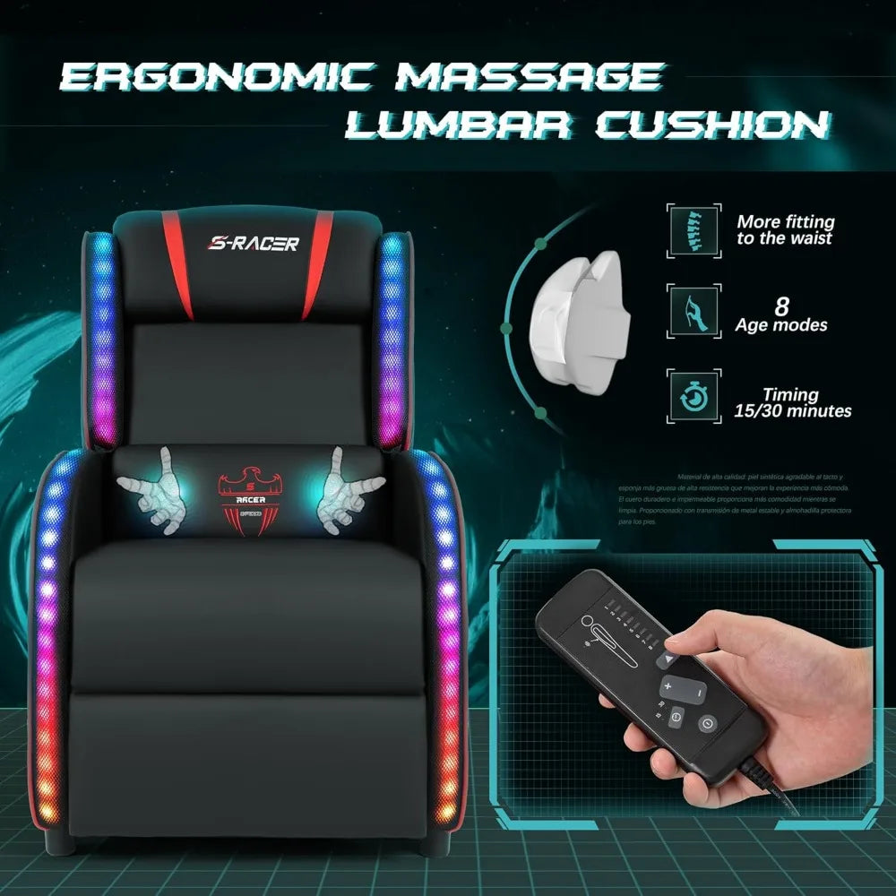 LED Gaming Massage Recliner Chair Racing Style Red Comfortable Sofa - Platinum-Level Office Chairs