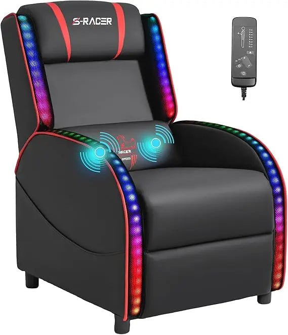 LED Gaming Massage Recliner Chair Racing Style Red Comfortable Sofa - Platinum-Level Office Chairs