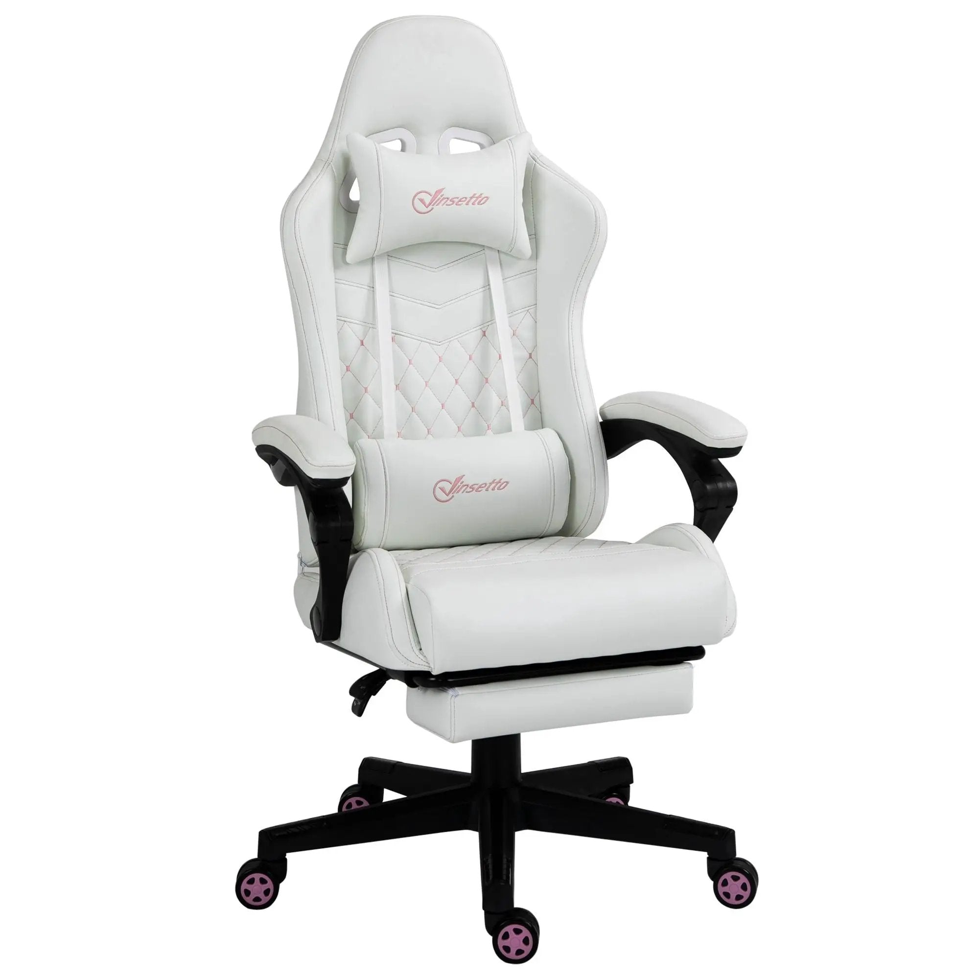 White ergonomic gaming chair by Platinum-Level Office Chairs with PU leather, retractable footrest, adjustable height, high back for work or play