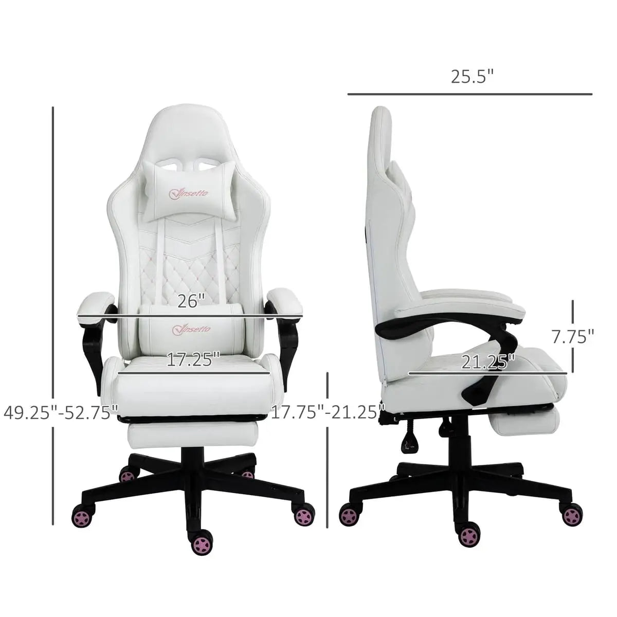 White ergonomic gaming chair by Platinum-Level Office Chairs with PU leather, high back, retractable footrest, and adjustable height.
