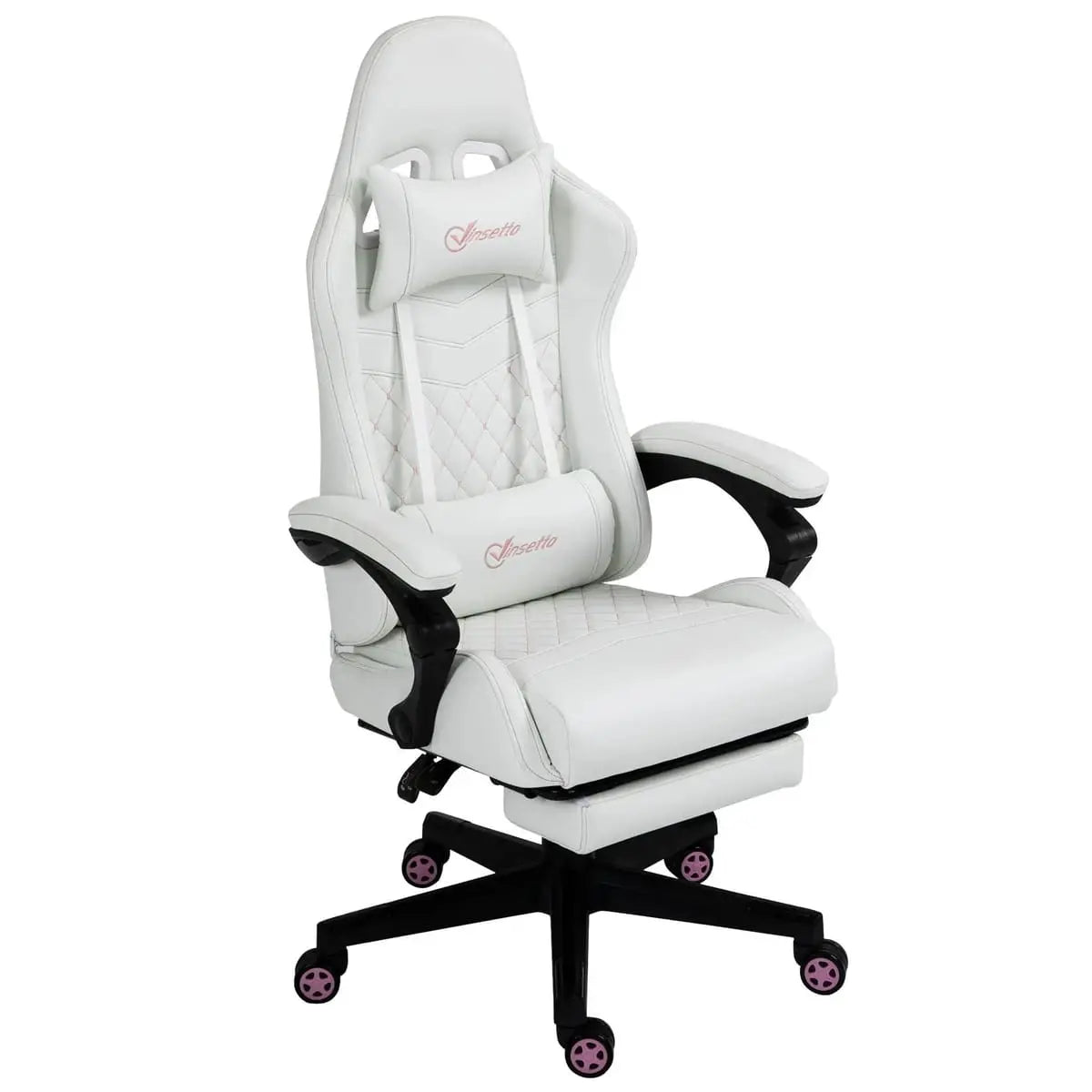 White ergonomic PU leather gaming chair with retractable footrest, high back, and adjustable height for work and play by Platinum-Level Office Chairs.
