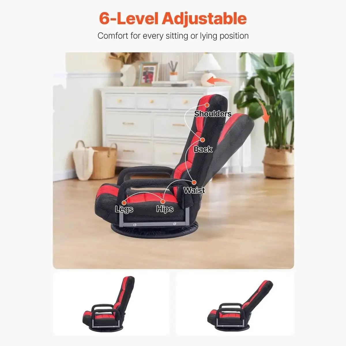 Swivel Floor Gaming Chair Ergonomic 6 Level Lumbar Support Space - Platinum-Level Office Chairs