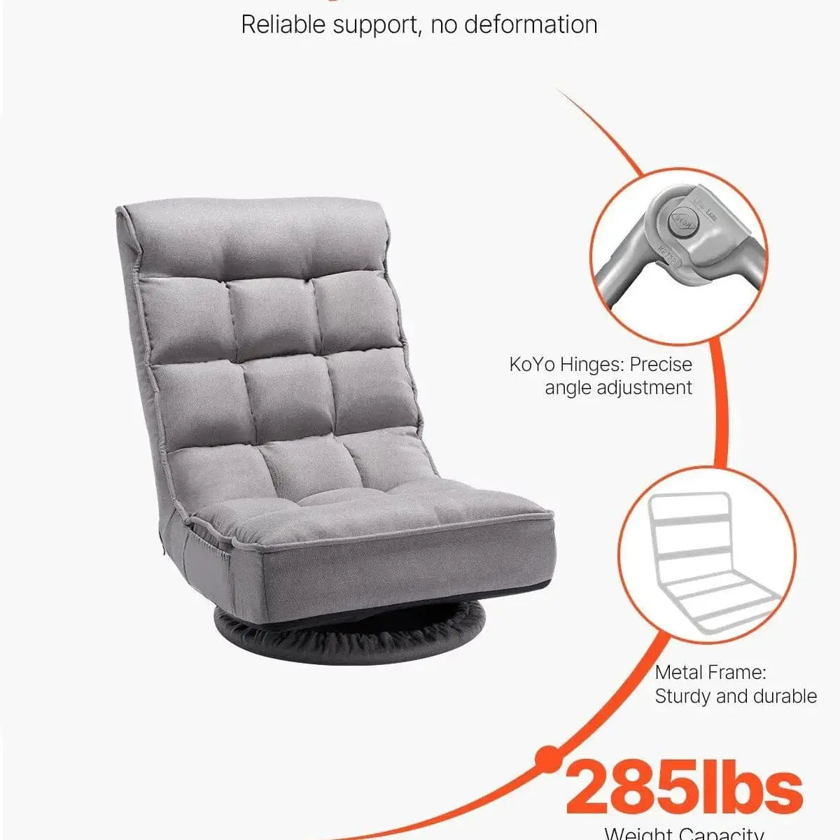 Platinum-Level Office Chairs gaming floor chair with 360° swivel, foldable design, and 4-position backrest for versatile comfort.