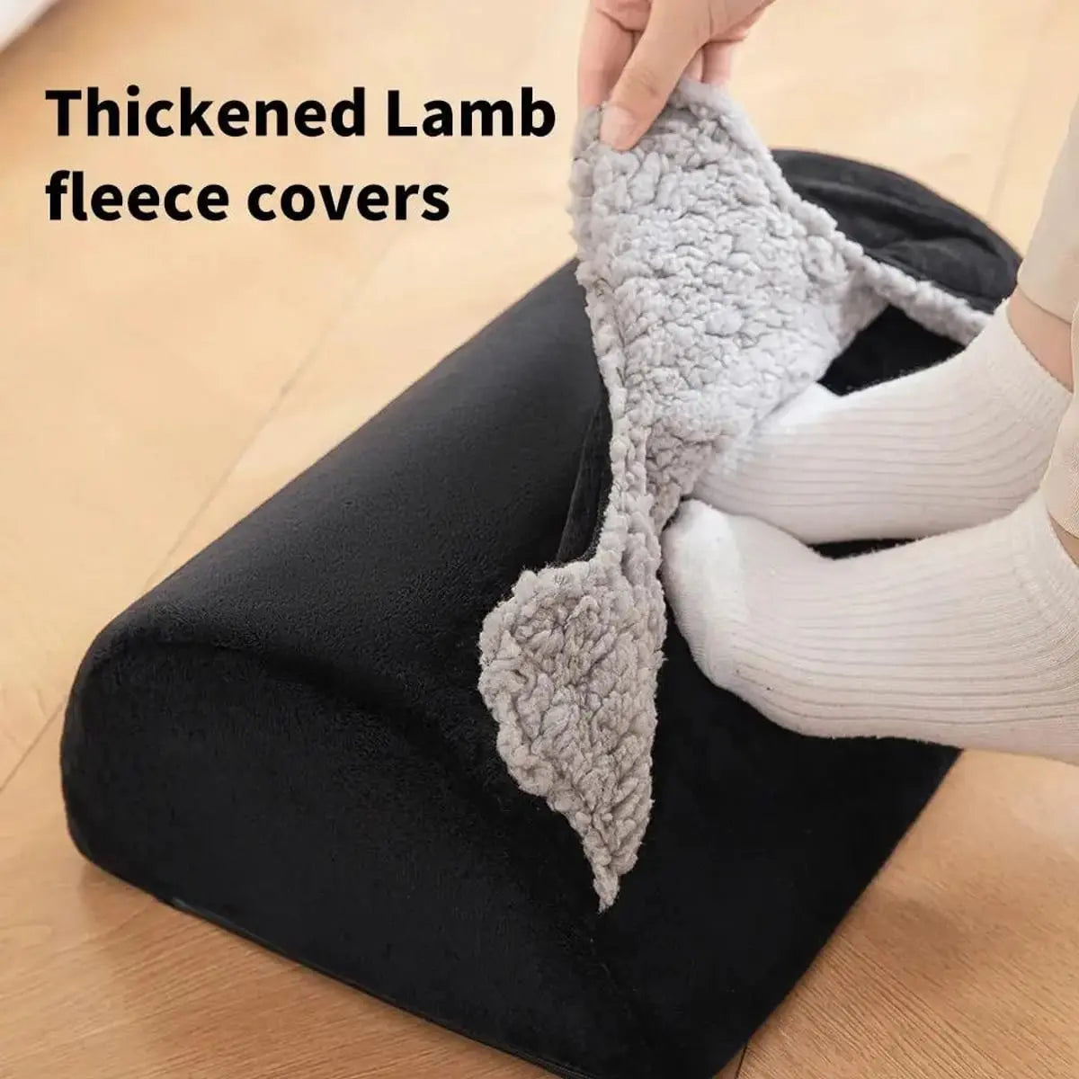 Platinum-Level Office Chairs grey foot under desk with warm foot pocket, comfortable footstool for relaxing at work.