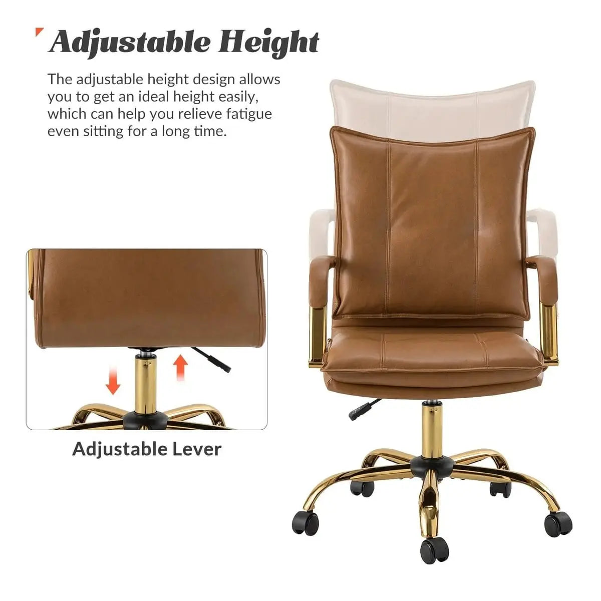 Modern Executive Black Faux Leather Office Chair Gold Base - Ergonomic Swivel & Adjustable Height for Professionals. Platinum-Level Office Chairs