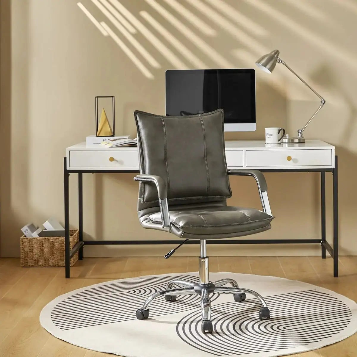 Modern Executive Black Faux Leather Office Chair Gold Base - Ergonomic Swivel & Adjustable Height for Professionals. Platinum-Level Office Chairs