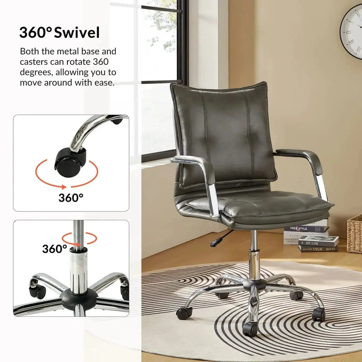 Modern Executive Black Faux Leather Office Chair Gold Base - Ergonomic Swivel & Adjustable Height for Professionals. Platinum-Level Office Chairs