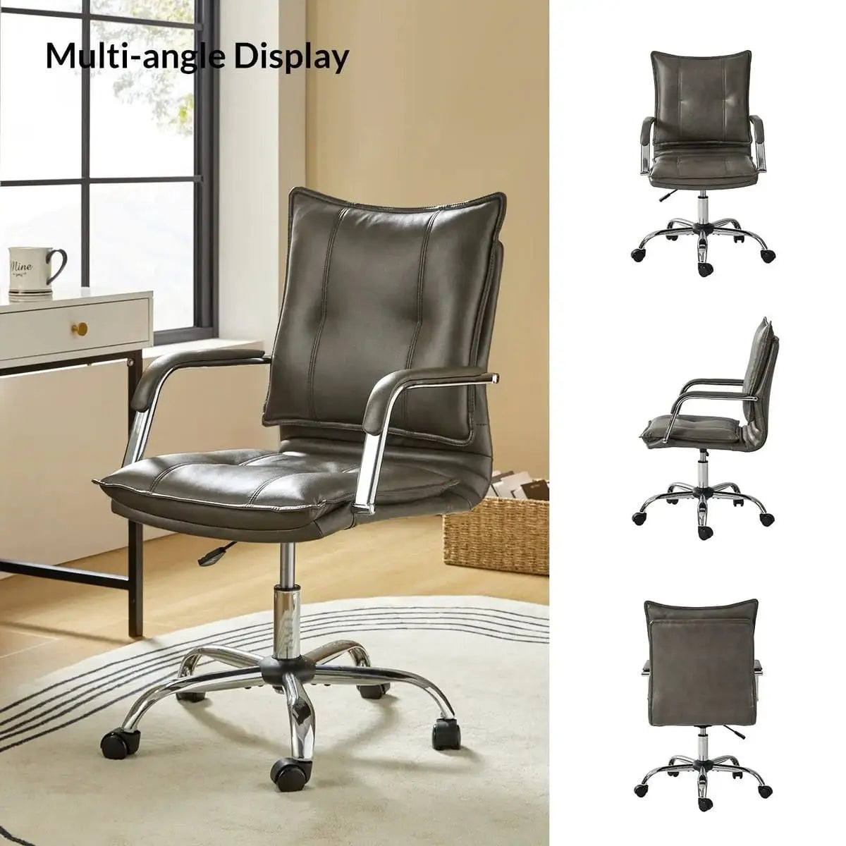 Modern Executive Black Faux Leather Office Chair Gold Base - Ergonomic Swivel & Adjustable Height for Professionals. Platinum-Level Office Chairs
