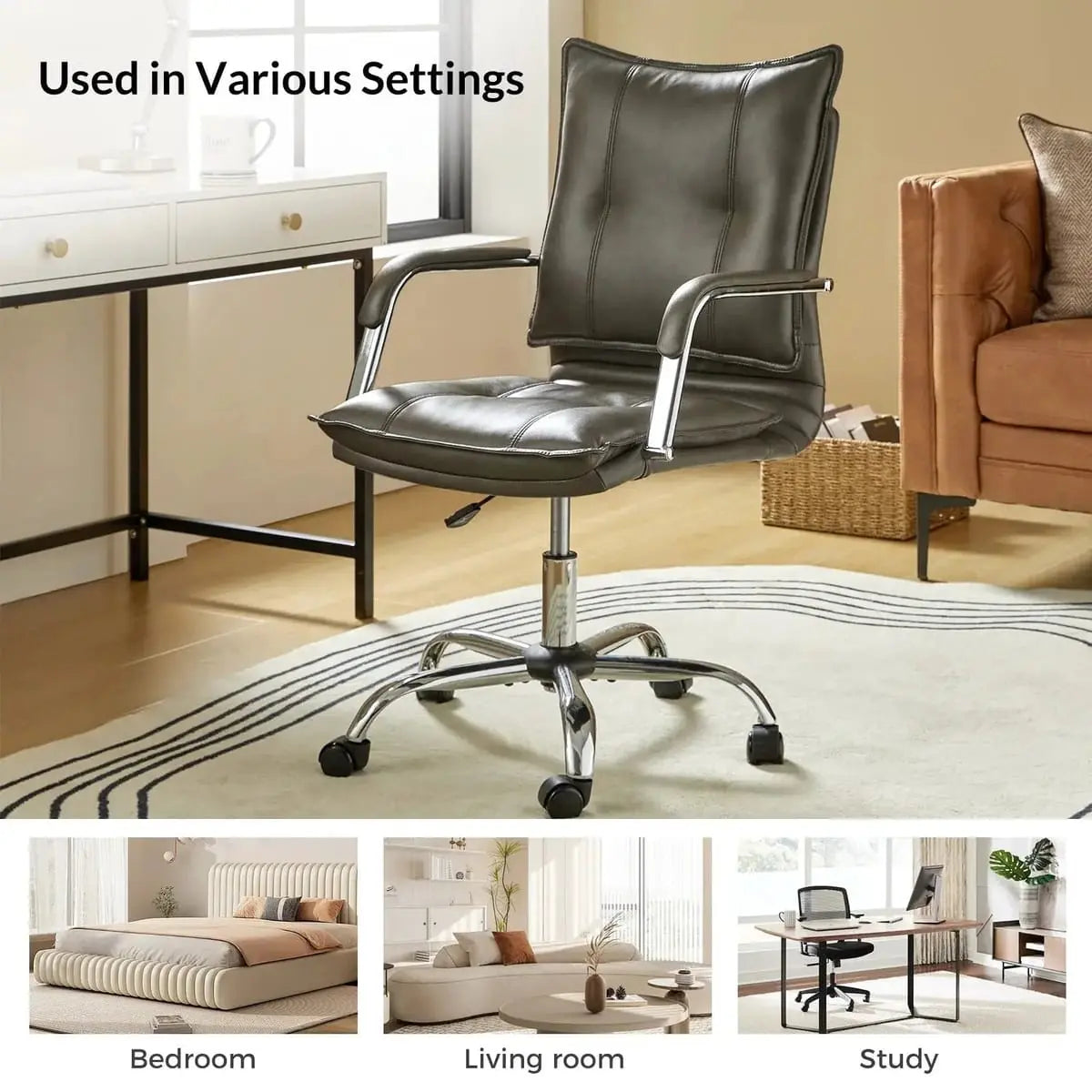 Modern Executive Black Faux Leather Office Chair Gold Base - Ergonomic Swivel & Adjustable Height for Professionals. Platinum-Level Office Chairs