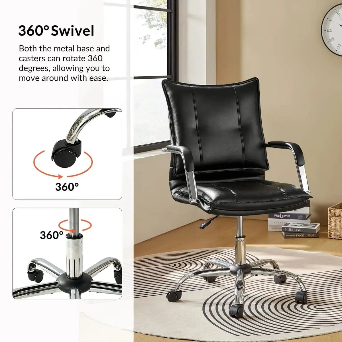 Modern Executive Black Faux Leather Office Chair Gold Base - Ergonomic Swivel & Adjustable Height for Professionals. Platinum-Level Office Chairs