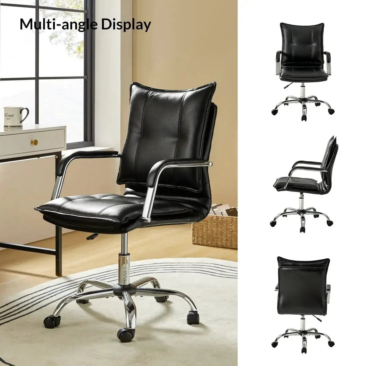 Modern Executive Black Faux Leather Office Chair Gold Base - Ergonomic Swivel & Adjustable Height for Professionals. Platinum-Level Office Chairs