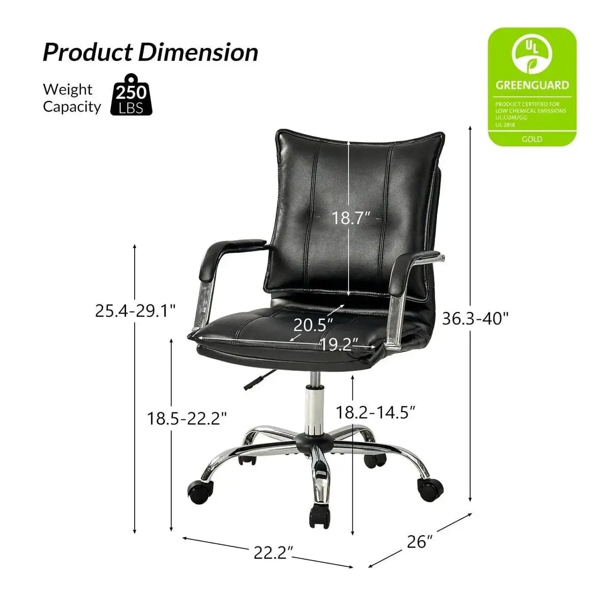 Modern Executive Black Faux Leather Office Chair Gold Base - Ergonomic Swivel & Adjustable Height for Professionals. Platinum-Level Office Chairs