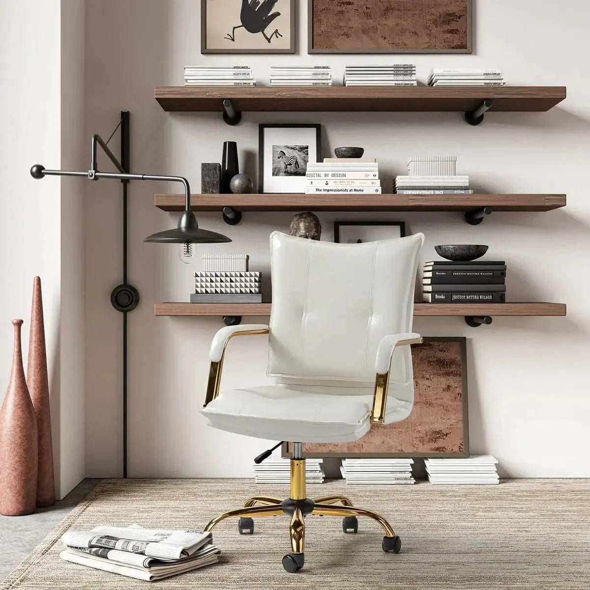 Modern Executive Black Faux Leather Office Chair Gold Base - Ergonomic Swivel & Adjustable Height for Professionals. Platinum-Level Office Chairs