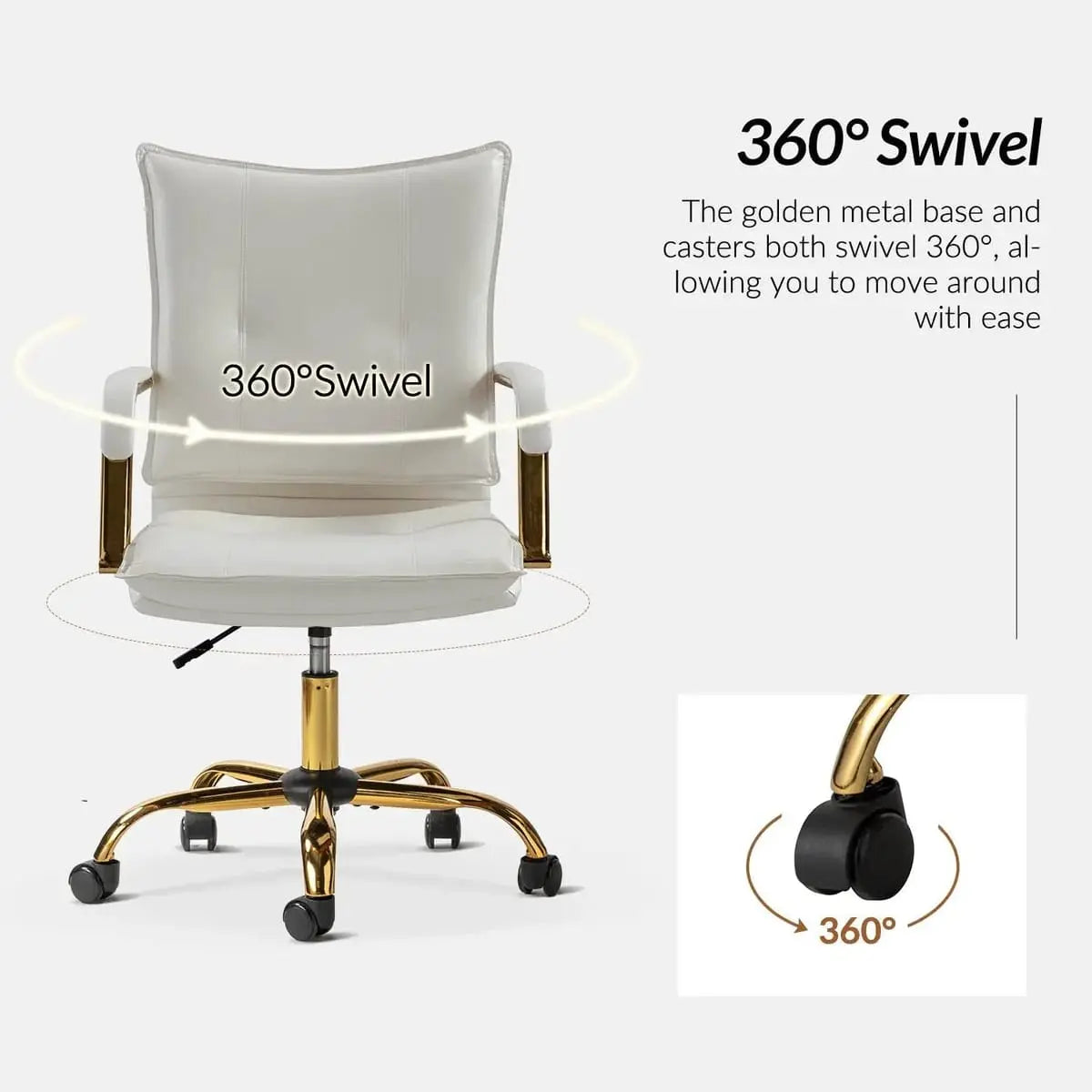 Modern Executive Black Faux Leather Office Chair Gold Base - Ergonomic Swivel & Adjustable Height for Professionals. Platinum-Level Office Chairs