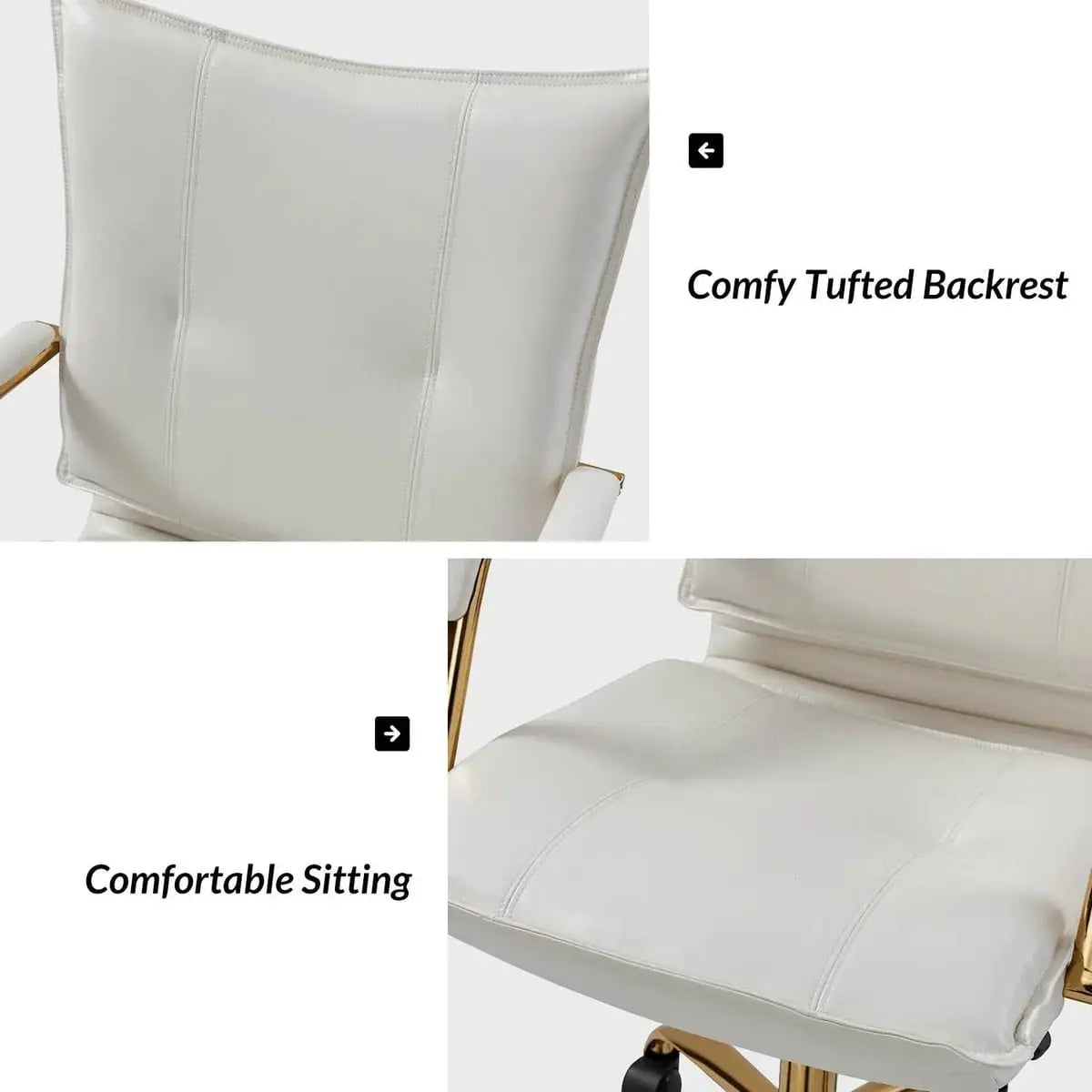 Modern Executive Black Faux Leather Office Chair Gold Base - Ergonomic Swivel & Adjustable Height for Professionals. Platinum-Level Office Chairs