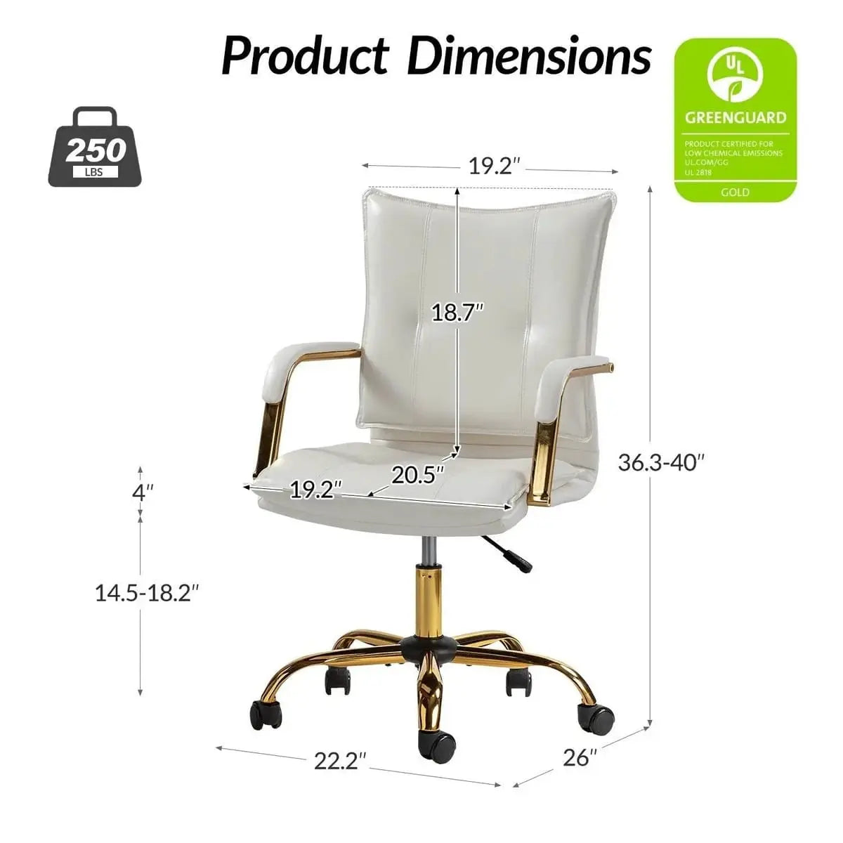 Modern Executive Black Faux Leather Office Chair Gold Base - Ergonomic Swivel & Adjustable Height for Professionals. Platinum-Level Office Chairs