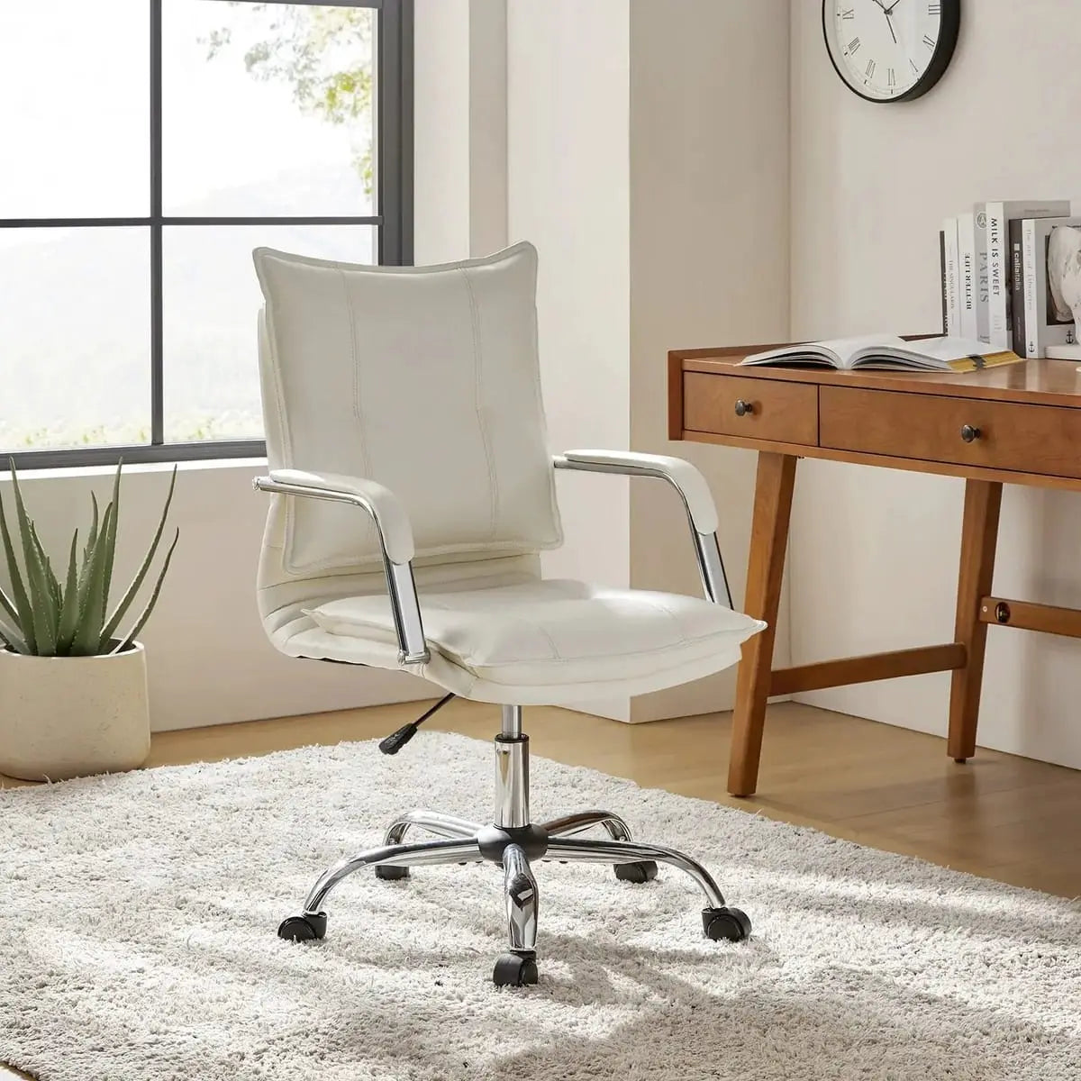 Modern Executive Black Faux Leather Office Chair Gold Base - Ergonomic Swivel & Adjustable Height for Professionals. Platinum-Level Office Chairs