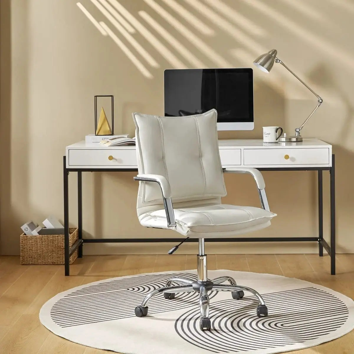 Modern Executive Black Faux Leather Office Chair Gold Base - Ergonomic Swivel & Adjustable Height for Professionals. Platinum-Level Office Chairs