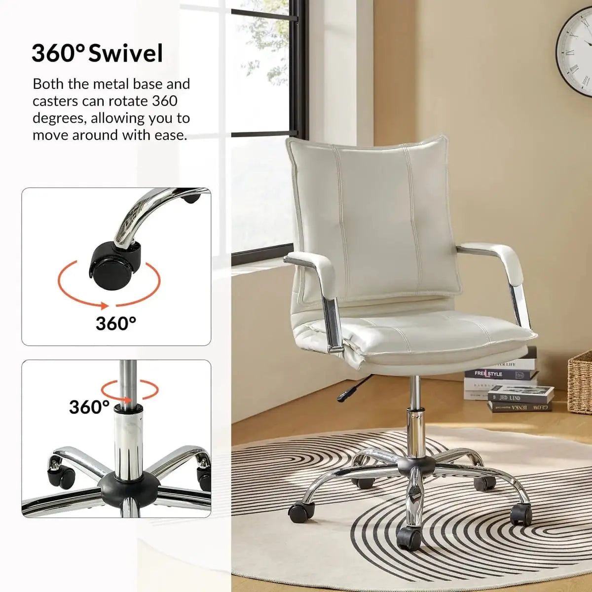 Modern Executive Black Faux Leather Office Chair Gold Base - Ergonomic Swivel & Adjustable Height for Professionals. Platinum-Level Office Chairs