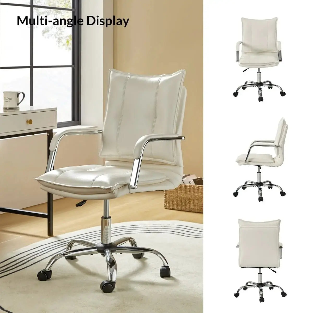 Modern Executive Black Faux Leather Office Chair Gold Base - Ergonomic Swivel & Adjustable Height for Professionals. Platinum-Level Office Chairs