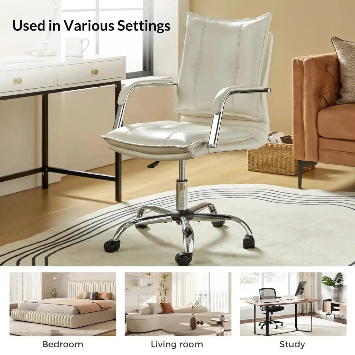 Modern Executive Black Faux Leather Office Chair Gold Base - Ergonomic Swivel & Adjustable Height for Professionals. Platinum-Level Office Chairs