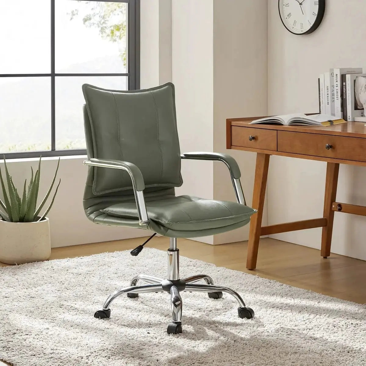 Modern Executive Black Faux Leather Office Chair Gold Base - Ergonomic Swivel & Adjustable Height for Professionals. Platinum-Level Office Chairs