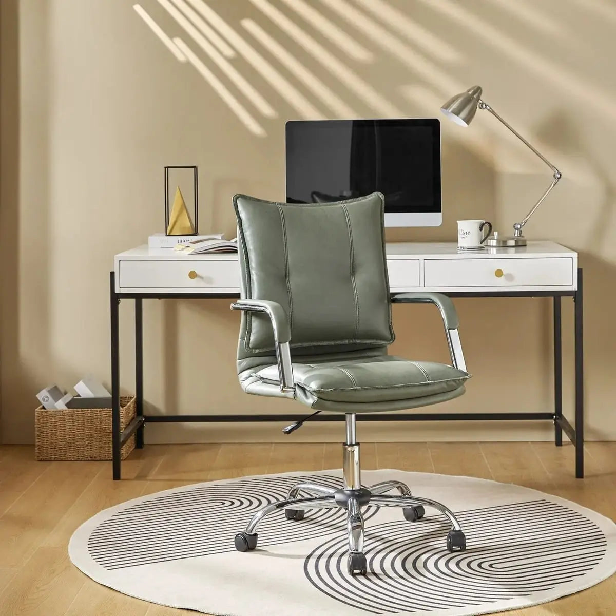 Modern Executive Black Faux Leather Office Chair Gold Base - Ergonomic Swivel & Adjustable Height for Professionals. Platinum-Level Office Chairs