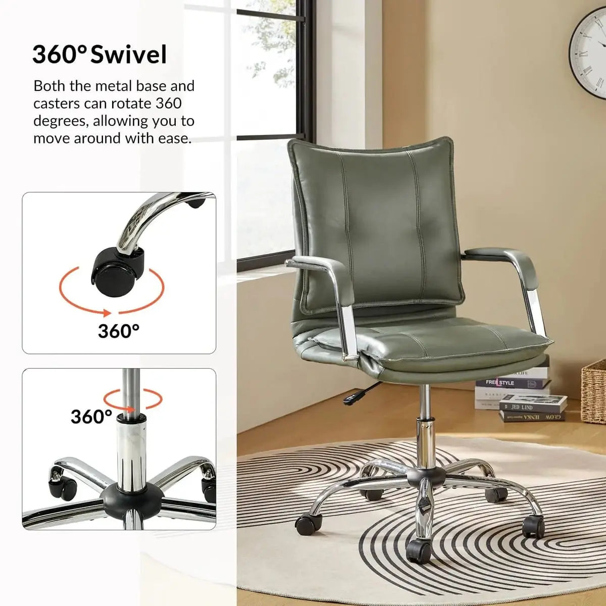 Modern Executive Black Faux Leather Office Chair Gold Base - Ergonomic Swivel & Adjustable Height for Professionals. Platinum-Level Office Chairs
