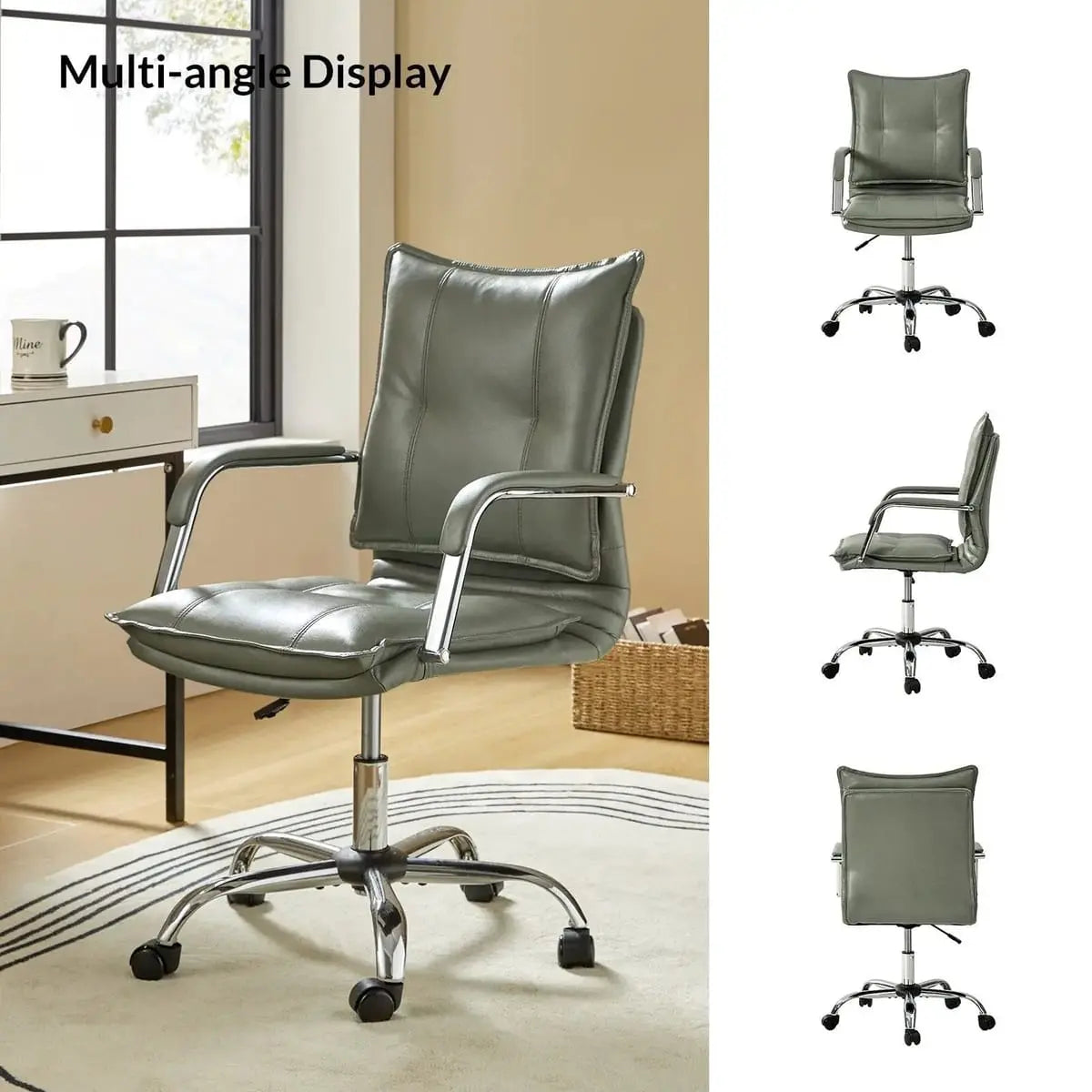 Modern Executive Black Faux Leather Office Chair Gold Base - Ergonomic Swivel & Adjustable Height for Professionals. Platinum-Level Office Chairs