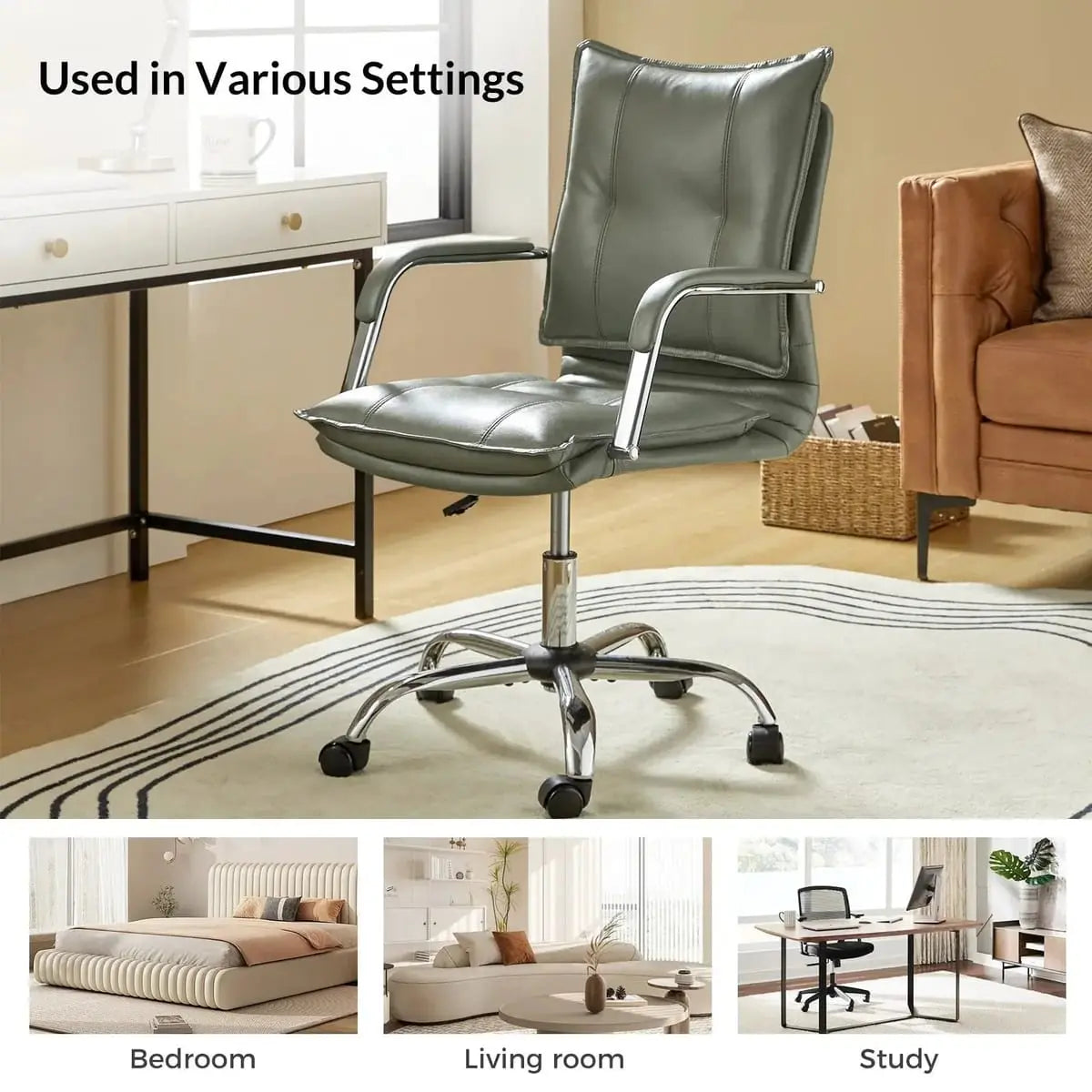 Modern Executive Black Faux Leather Office Chair Gold Base - Ergonomic Swivel & Adjustable Height for Professionals. Platinum-Level Office Chairs