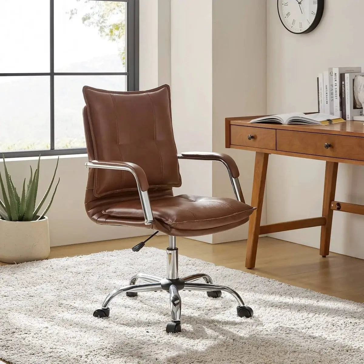 Modern Executive Black Faux Leather Office Chair Gold Base - Ergonomic Swivel & Adjustable Height for Professionals. Platinum-Level Office Chairs