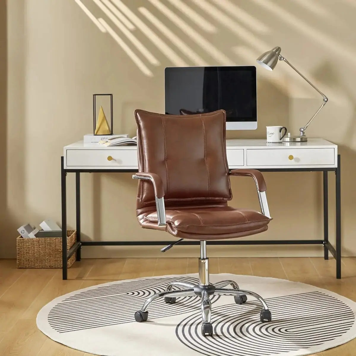 Modern Executive Black Faux Leather Office Chair Gold Base - Ergonomic Swivel & Adjustable Height for Professionals. Platinum-Level Office Chairs