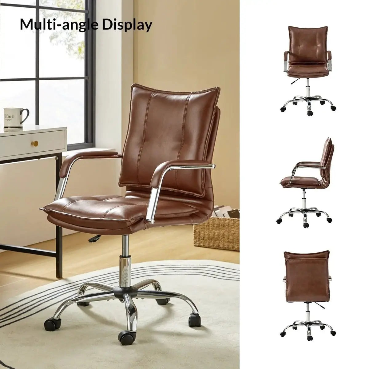 Modern Executive Black Faux Leather Office Chair Gold Base - Ergonomic Swivel & Adjustable Height for Professionals. Platinum-Level Office Chairs