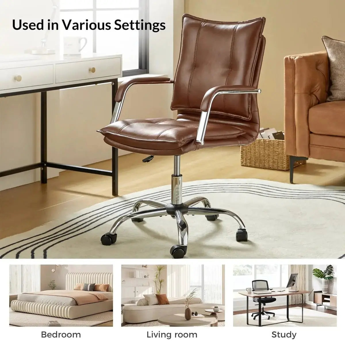 Modern Executive Black Faux Leather Office Chair Gold Base - Ergonomic Swivel & Adjustable Height for Professionals. Platinum-Level Office Chairs